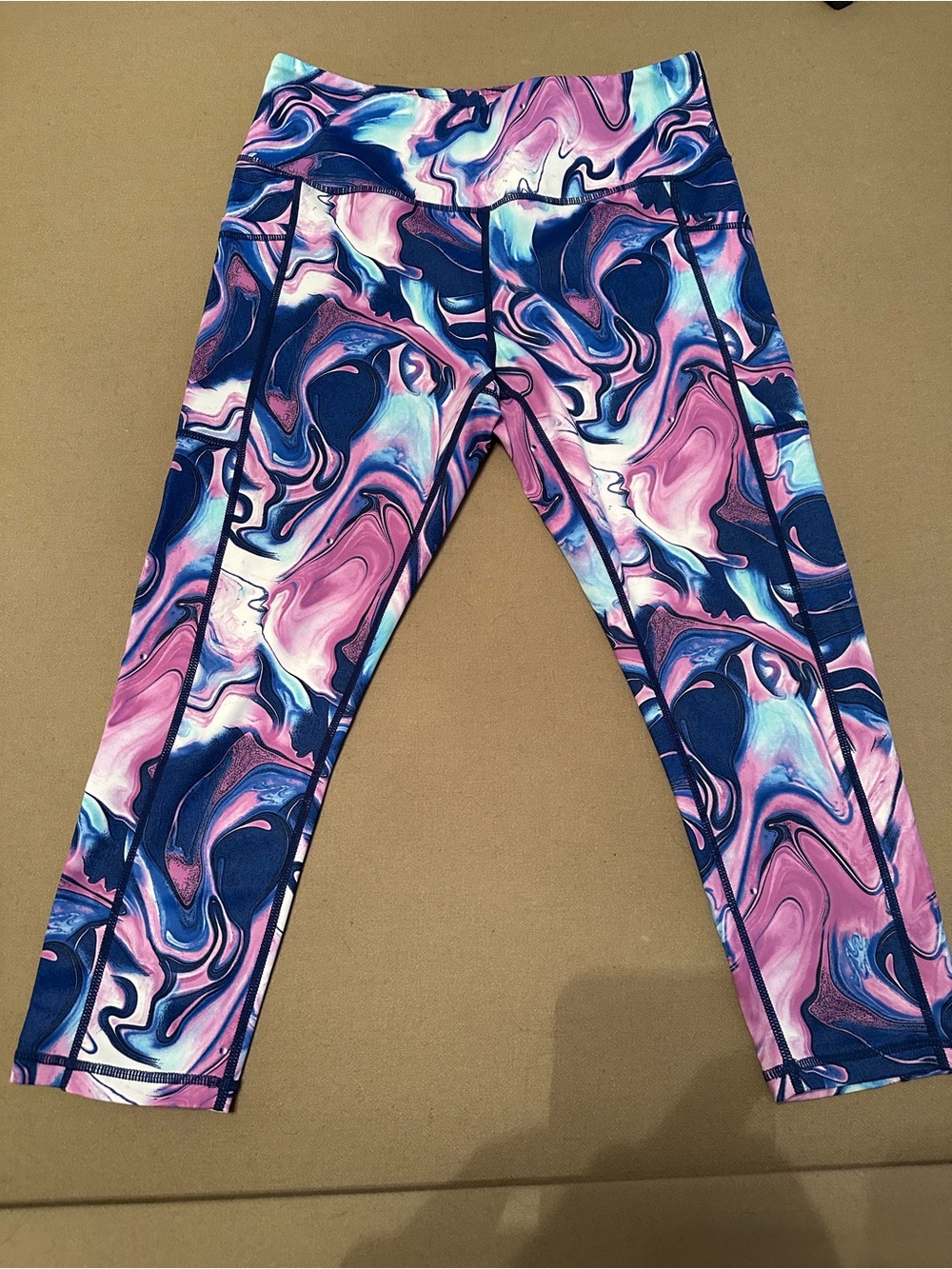 Constantly Varied Gear Women’s Capri Leggings - Navy, Pink & White Swirl